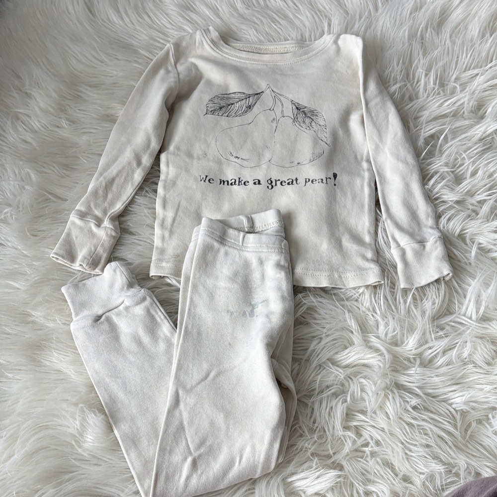 Playful Cream Pajama Set with Pear Design